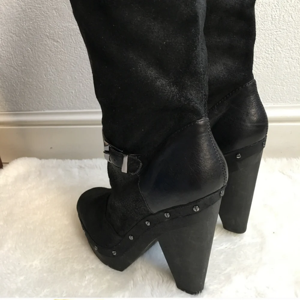 Rachel Roy RFEnkala Black Suede Over The Knee Square Toe Size 8